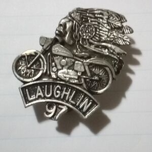 Vintage Laughlin 97' Indian Riding Motorcycle Hat Lapel Pin 2"X1"